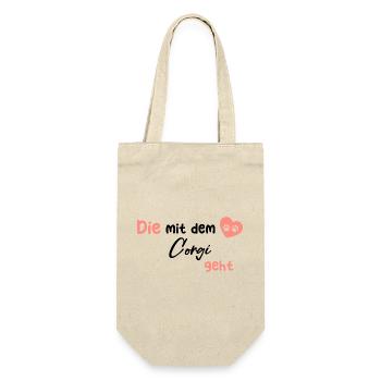 Die mit dem Corgi geht - Hund Hundeliebhaber Humor - Geschenkbeutel für Flaschen - Natur - Vorne