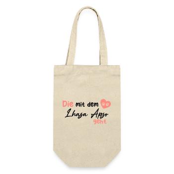 Die mit dem Lhasa Apso geht - Hund Hundeliebhaber - Geschenkbeutel für Flaschen - Natur - Vorne