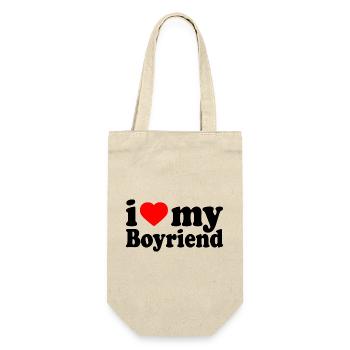 I love my boyfriend - Geschenkbeutel für Flaschen - Natur - Vorne