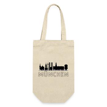München Motiv mit Silhouette der Stadt in schwarz - Geschenkbeutel für Flaschen - Natur - Vorne