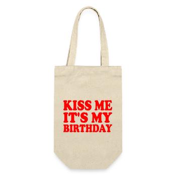kiss me it's my birthday - Geschenkbeutel für Flaschen - Natur - Vorne