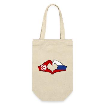 Tunesien Russland Flagge Hände Herzform - Geschenkbeutel für Flaschen - Natur - Vorne