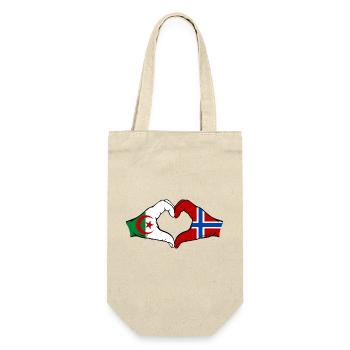 Algerien Norwegen Flagge Haende Herzform - Geschenkbeutel für Flaschen - Natur - Vorne
