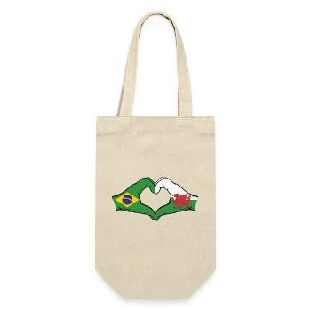 Brasilien Wales Flagge Haende Herzform - Geschenkbeutel für Flaschen - Natur - Vorne