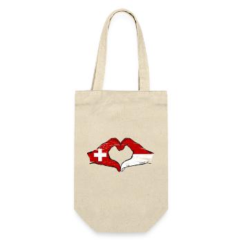 Schweiz Monaco Flagge Hände Herzform used - Geschenkbeutel für Flaschen - Natur - Vorne