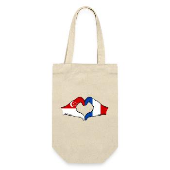 Singapore France Flag Hands Heart Shape - Gift Bag for Bottles - nature - Front
