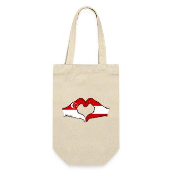 Singapore Austria Flag Hands Heart Shape - Gift Bag for Bottles - nature - Front