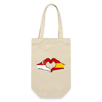Singapur Spanien Flagge Hände Herzform - Geschenkbeutel für Flaschen - Natur - Vorne