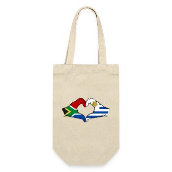 Südafrika Uruguay Flagge Hände Herzform - Geschenkbeutel für Flaschen - Natur - Vorne