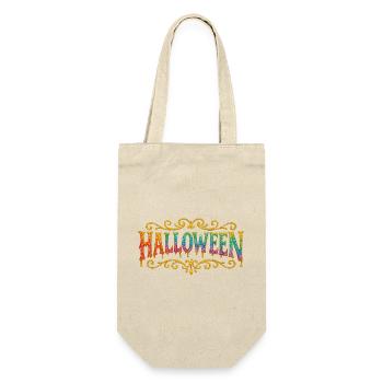 Farbglitzer Halloween Schrift - Geschenkbeutel für Flaschen - Natur - Vorne