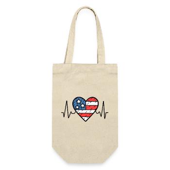 USA Heartbeat Line Amerikanische Flagge Love Design - Geschenkbeutel für Flaschen - Natur - Vorne