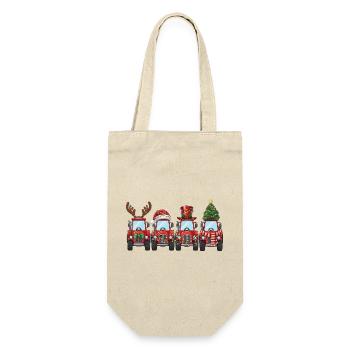 Traktor Weihnachtsmann Weihnachtsbeleuchtung  - Geschenkbeutel für Flaschen - Natur - Vorne