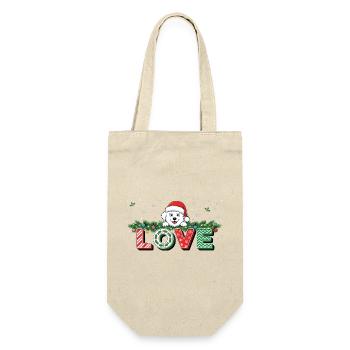 Love Bichon Frisé Weihnachten Hund Niedlich Xmas - Geschenkbeutel für Flaschen - Natur - Vorne