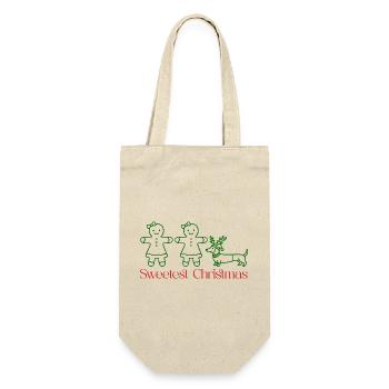 Noël – Filles en pain d’épices & Ligne verte teckel - Sac à bouteille - nature - Devant