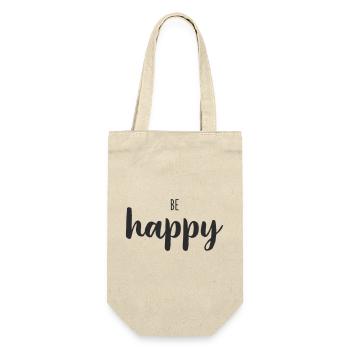 Be Happy Schriftzug Trend - Geschenkbeutel für Flaschen - Natur - Vorne