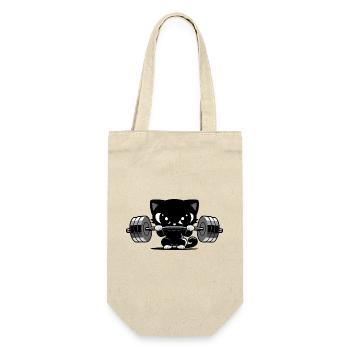 Fitness Cat with Dumbbell | Cute Gym Motif - Gift Bag for Bottles - nature - Front