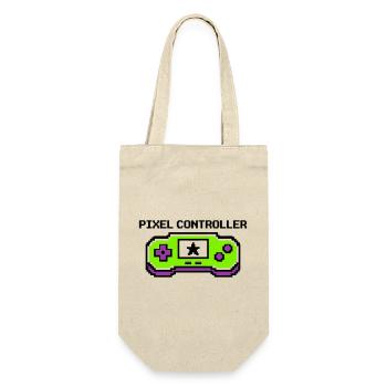 Pixel Controller Logo Grafik - Geschenkbeutel für Flaschen - Natur - Vorne
