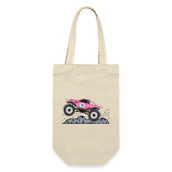 Monstertruck Geburtstag 9 Pink - Geschenkbeutel für Flaschen - Natur - Vorne