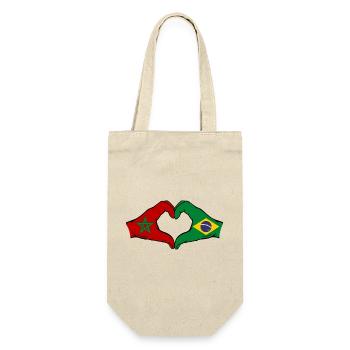 Maroc Brésil Drapeau Mains Coeur Forme - Sac à bouteille - nature - Devant
