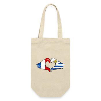 France Uruguay Drapeau Mains Coeur Utilisé - Sac à bouteille - nature - Devant