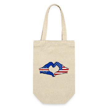 Kap Verde USA Flagge Hände Herzform  - Geschenkbeutel für Flaschen - Natur - Vorne