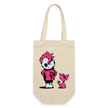 Ein kleiner Punk mit einer kleinen Katze - Geschenkbeutel für Flaschen - Natur - Vorne