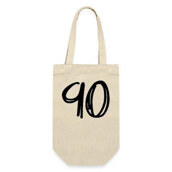 90 JAHRE. 90-JÄHRIGES JUBILÄUM. GEBURTSTAG 90 JAHRE. 90 - Geschenkbeutel für Flaschen - Natur - Vorne