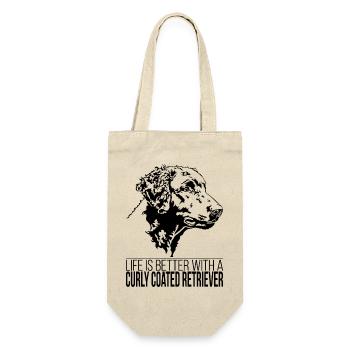Curly Coated Retriever life is better Wilsigns - Geschenkbeutel für Flaschen - Natur - Vorne