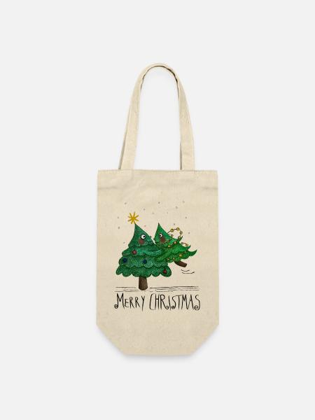 Christmas Tree Love Frohe Weihnachten - Geschenkbeutel für Flaschen - Natur