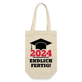 Doktorhut 2024 - Geschenk Studenten Endlich Fertig - Geschenkbeutel für Flaschen - Natur - Vorne