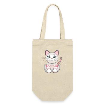 Katze Maneki Neko - Geschenkbeutel für Flaschen - Natur - Vorne
