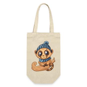 Mignon lémurien avec écharpe et chapeau à pompon. - Sac à bouteille - nature - Devant