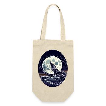 Geometrischer Wolf und Vollmond - Geschenkbeutel für Flaschen - Natur - Vorne