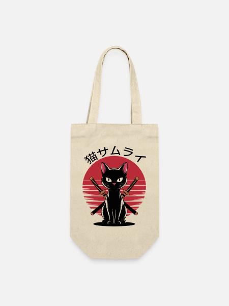 Samurai Ninja Schwarze Katze Japanisch Vintage Sonnenuntergang - Geschenkbeutel für Flaschen - Natur