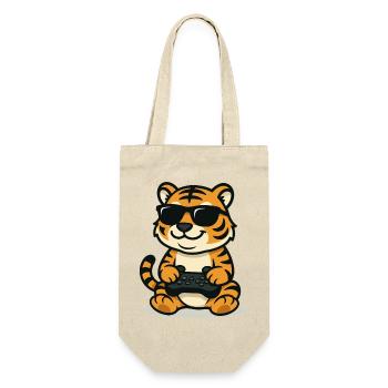 Chilliger Gamer-Tiger - Geschenkbeutel für Flaschen - Natur - Vorne