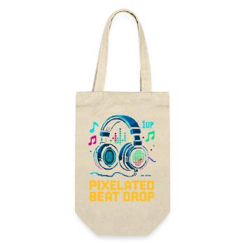 PIXELATED BEAT DROP Retro Pixel Kopfhörer 1UP - Geschenkbeutel für Flaschen - Natur - Vorne