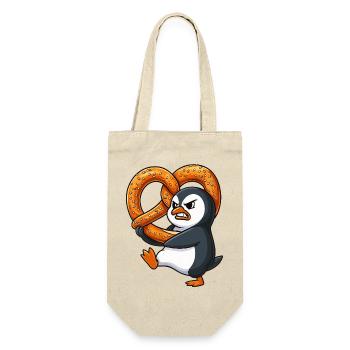 Grimmiger Pinguin mit Bretzel Bayerisch Lustig Car - Geschenkbeutel für Flaschen - Natur - Vorne