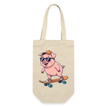 Lustiges Schwein läuft auf Skateboard Cartoon-Skater - Geschenkbeutel für Flaschen - Natur - Vorne