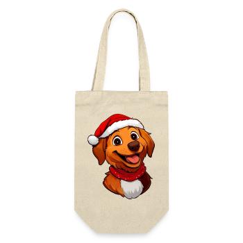 Hund Weihnachtsmann - Geschenkbeutel für Flaschen - Natur - Vorne