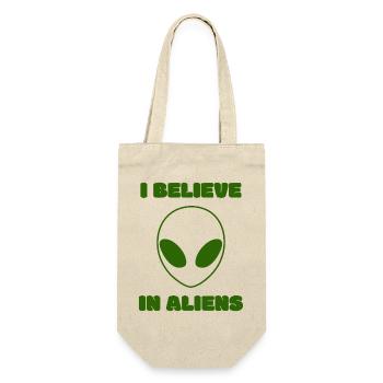 I Believe in Aliens Green UFO Minimal Statement - Geschenkbeutel für Flaschen - Natur - Vorne