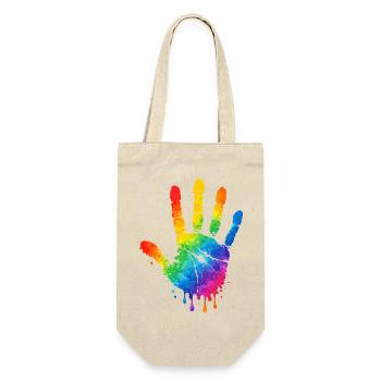 Bunter Handabdruck Aquarell Design  - Geschenkbeutel für Flaschen - Natur - Vorne