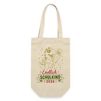 Endlich Schulkind 2026 Dino - Geschenkbeutel für Flaschen - Natur - Vorne