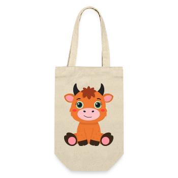 Kleine Highland Kuh sitzt – Süßes Flauschi Art - Geschenkbeutel für Flaschen - Natur - Vorne