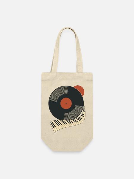 Vinylabend – Schallplatte trifft Klavier - Geschenkbeutel für Flaschen - Natur