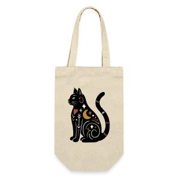 Magische Katze - Schwarz Bunt - Geschenkbeutel für Flaschen - Natur - Vorne
