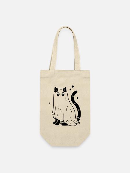 Halloween Katze Gespenst - Schwarz mit Sternen - Geschenkbeutel für Flaschen - Natur