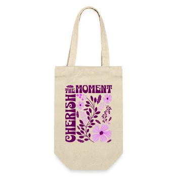 Cherish The Moment Blumen Floral Retro Geschenk    - Geschenkbeutel für Flaschen - Natur - Vorne