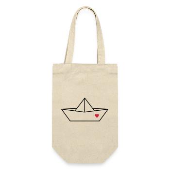 Boot Papier Schiff Herz I Hafen Liebe Geschenk - Geschenkbeutel für Flaschen - Natur - Vorne