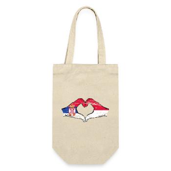 Serbie Indonésie Drapeau Mains Coeur Utilisé - Sac à bouteille - nature - Devant