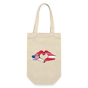 Serbie Lettonie Drapeau Mains Coeur Forme Utilisé - Sac à bouteille - nature - Devant